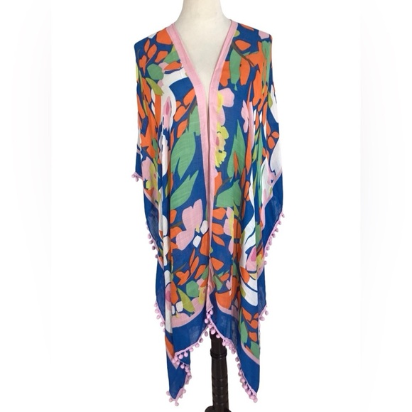 shirahleah Tops - Shiraleah Multicolor Floral Boho Gypsy Pom Pom Cover Up Duster O/S